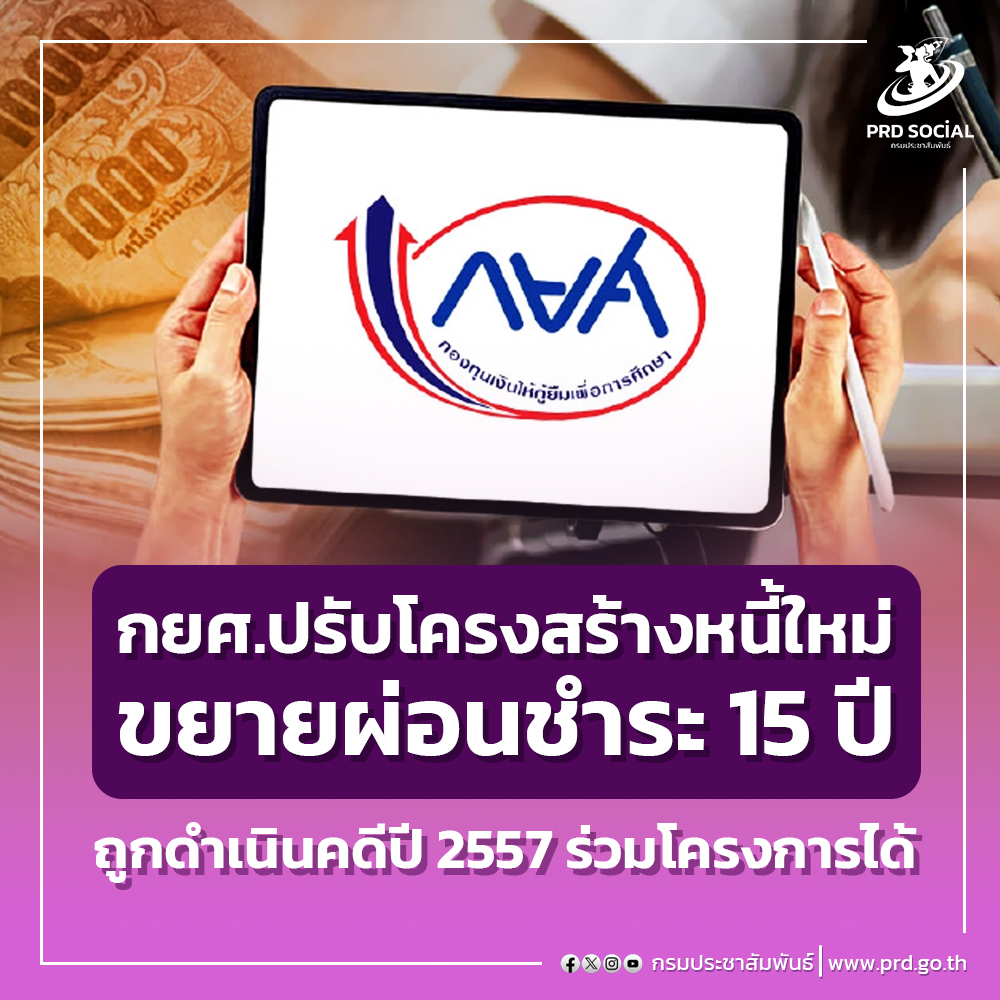 กยศ. ปรับโครงสร้างหนี้ใหม่&nbsp;#ขยายระยะเวลาชำระหนี้&nbsp;15 ปี ปลดภาระผู้ค้ำประกัน